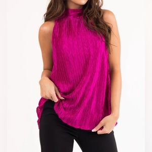 ❤️💕 Fuchsia Textured Satin Halter Tank Top 💕❤️